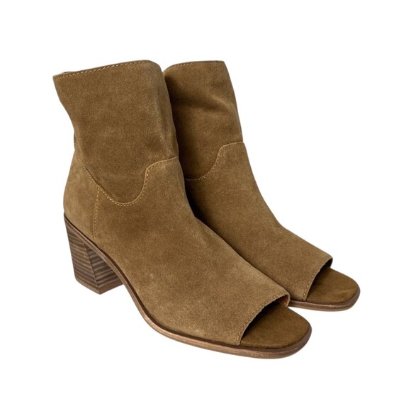Lucky Brand Ryemi Peep-Toe Boho Ankle Boots Booties  Size US 9  Brown Suede - Picture 1 of 11